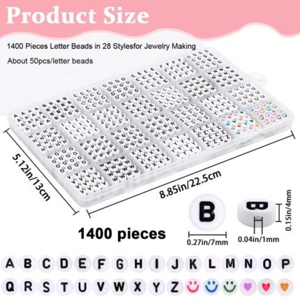 1400PCS Bracelet Making Set for Girls Kids Letter Beads 28 Styles Acrylic Assorted Alphabet Smiley Face Heart Bead Kit DIY Jewellery Crafts