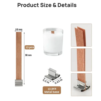 Wooden Wick 1mm Thick With Metal Holder - 0.8 X 9-10Sets