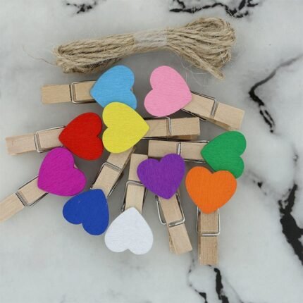 3.5 Cm Heart Wooden Clip with 2m Jute Dori