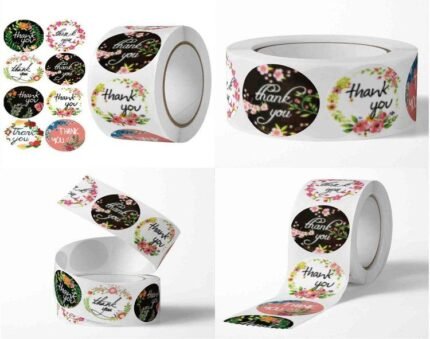 Floral Thank You Stickers Roll