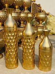 Textured Gold Metal Flower Vases